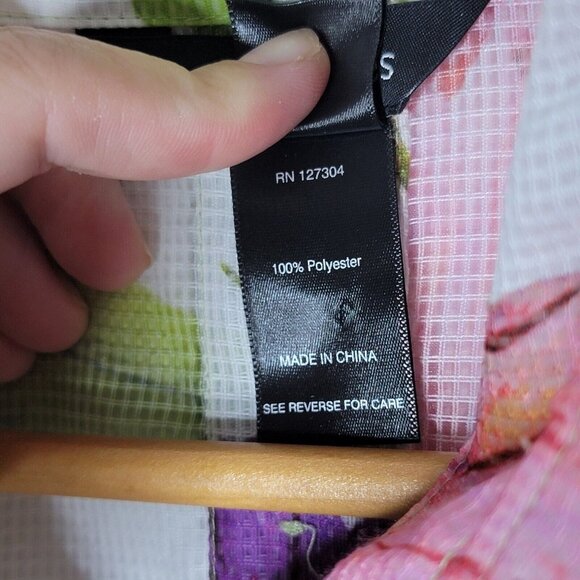 Ali Miles Small White / Floral Sheer Long Sleeve Button Down Tunic Top Women's S - Picture 5 of 5